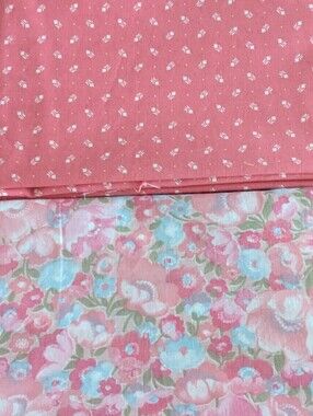 Coordinated Pink-Tone Cotton Fabric Remnants - 2 Pcs - Unused - Total 59" Length